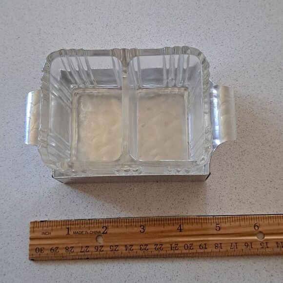 Southern Living at Home Sugar Packet Holder Hammered Aluminum Tray Pressed Glass - Picture 6 of 7